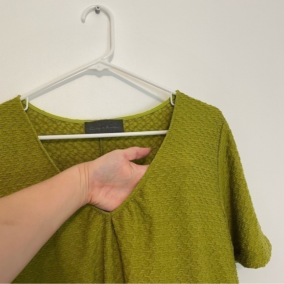 SUNDAY IN BROOKLYN ANTHROPOLOGIE ANTHRO Sidonie V-Neck Top Green Textured Blouse - Picture 8 of 12